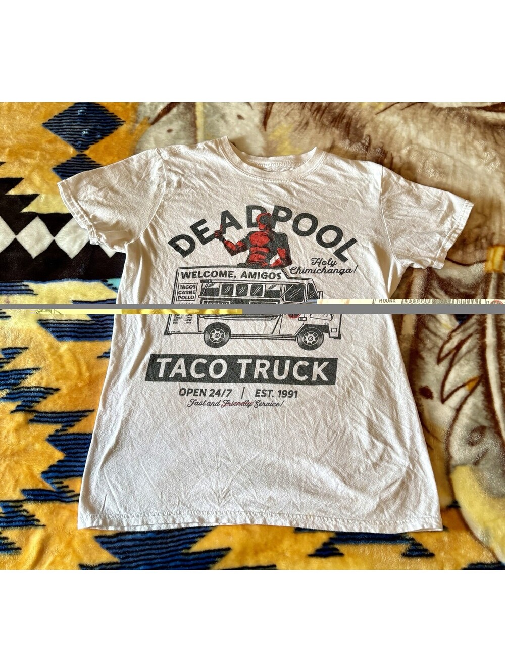 Marvel Deadpool Taco Truck Graphic T-Shirt White Size S